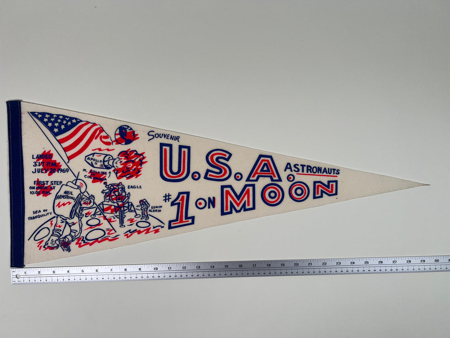 1969 Vintage Apollo 11 “USA #1 on Moon” Astronaut Pennant – Moon Landing Souvenir Felt Banner